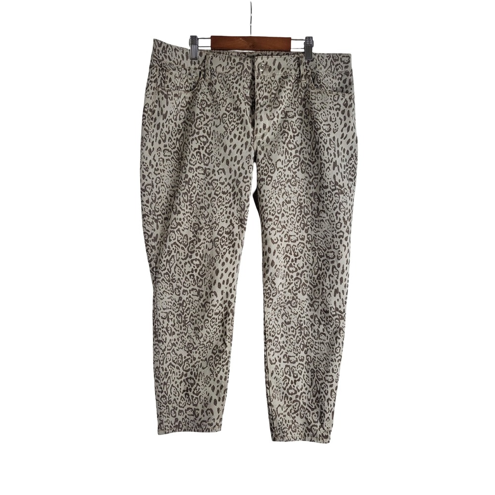 White House Black Market The Skinny Crop Leopard Print Pants Tan Brown 12 City